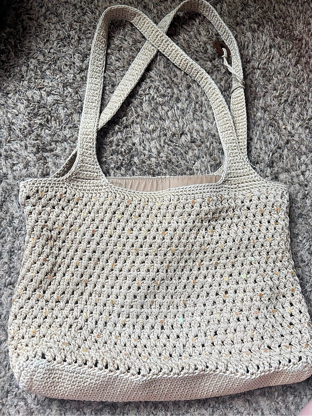 The Sak Crochet Tote in Cream & Brown